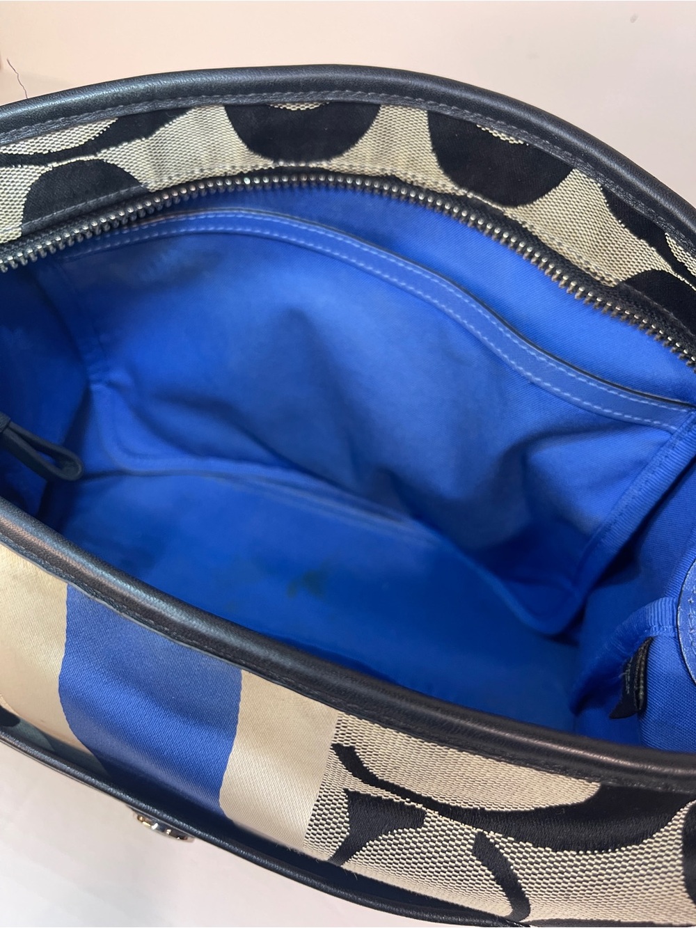 Coach Heritage Stripe Tote F14477 Y2K Signature C Shoulder Bag Black Blue White - Picture 12 of 16